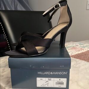 Hillard & Hanson Black Satin Ankle Strap Women's Heels